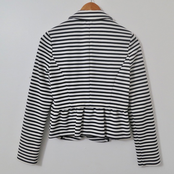 Elle Avery Striped Peplum Single Breast Blazer Soft Knit Casual Size Small - Picture 6 of 10